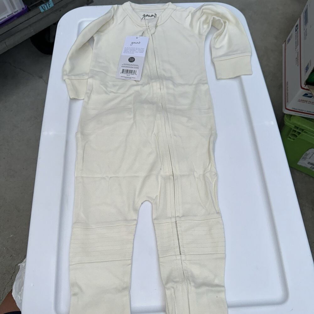 Goumi Kids Baby Footie Size 18-24 Months 25-28 Lbs Beige Zippy Jumpsuit Bamboo